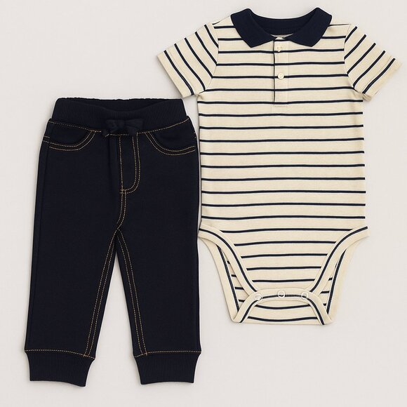 Carters Baby Boy 2 Piece Set โ Striped Bodysuit & Joggers, Size: 9-12 Months - Picture 1 of 9